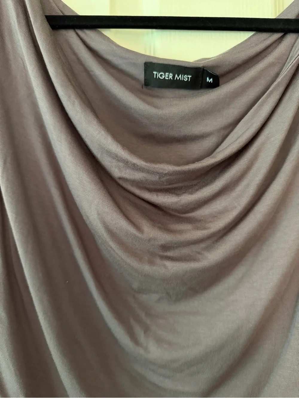Tiger Mist Draped Cowl Neck Top - Dusty Mauve